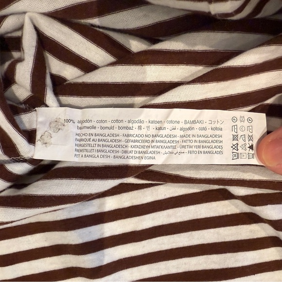 3/$15‼️ Zara Brown & White Striped V-Neck Soft Tee, Size S, 100% Cotton - Picture 8 of 10